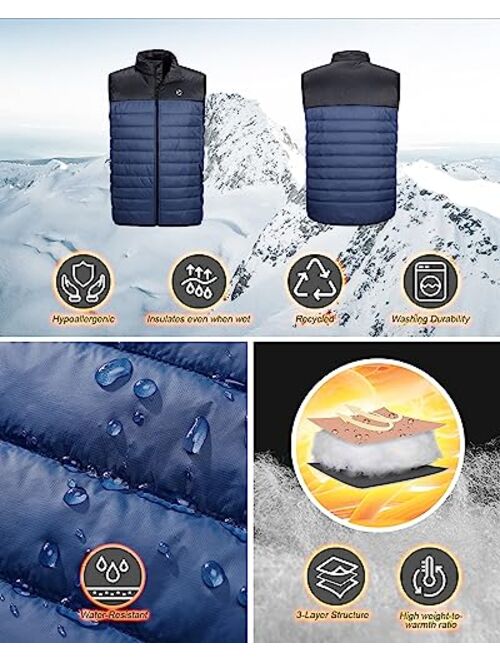 Outdoor Ventures Men's Lightweight Puffer Vest Outerwear, Warm Sleeveless Packable Winter Jacket for Hiking Travel Running