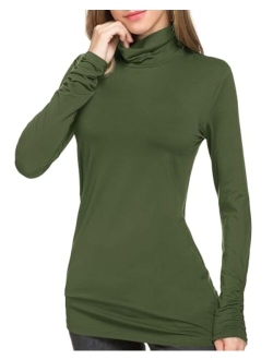 LE VONFORT Womens Mock Turtleneck Tops Long Sleeve Fleece Lined Lightweight Thermal Base Layer