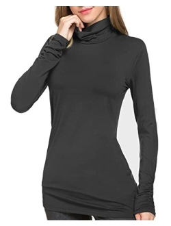 LE VONFORT Womens Mock Turtleneck Tops Long Sleeve Fleece Lined Lightweight Thermal Base Layer