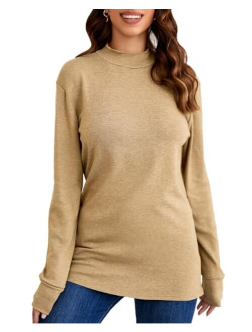 LE VONFORT Womens Mock Turtleneck Tops Long Sleeve Fleece Lined Lightweight Thermal Base Layer