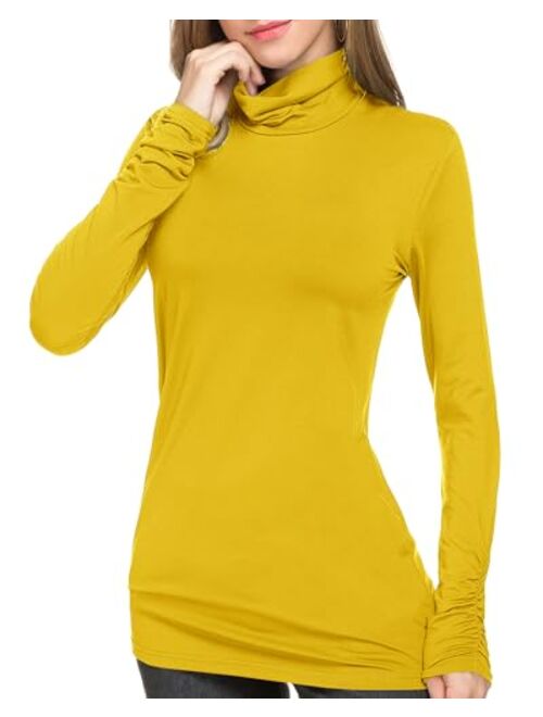 LE VONFORT Womens Mock Turtleneck Tops Long Sleeve Fleece Lined Lightweight Thermal Base Layer