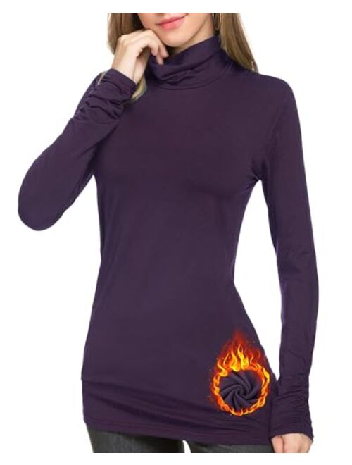 LE VONFORT Womens Mock Turtleneck Tops Long Sleeve Fleece Lined Lightweight Thermal Base Layer