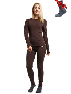 Merino.tech Merino Wool Base Layer Women Set - Midweight, Heavyweight Merino Wool Thermal Underwear For Women Top and Bottom