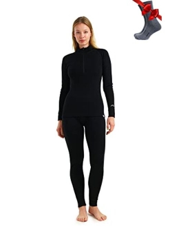 Merino.tech Merino Wool Base Layer Women Set - Midweight, Heavyweight Merino Wool Thermal Underwear For Women Top and Bottom