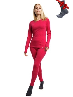 Merino.tech Merino Wool Base Layer Women Set - Midweight, Heavyweight Merino Wool Thermal Underwear For Women Top and Bottom