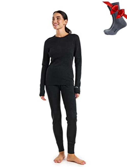 Merino.tech Merino Wool Base Layer Women Set - Midweight, Heavyweight Merino Wool Thermal Underwear For Women Top and Bottom