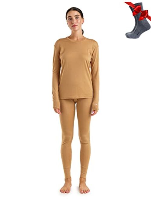 Merino.tech Merino Wool Base Layer Women Set - Midweight, Heavyweight Merino Wool Thermal Underwear For Women Top and Bottom