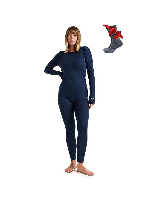 Merino.tech Merino Wool Base Layer Women Set - Midweight, Heavyweight Merino Wool Thermal Underwear For Women Top and Bottom