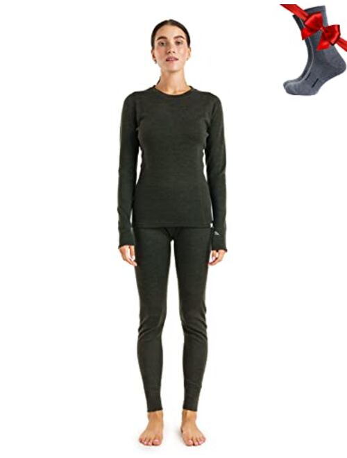 Merino.tech Merino Wool Base Layer Women Set - Midweight, Heavyweight Merino Wool Thermal Underwear For Women Top and Bottom