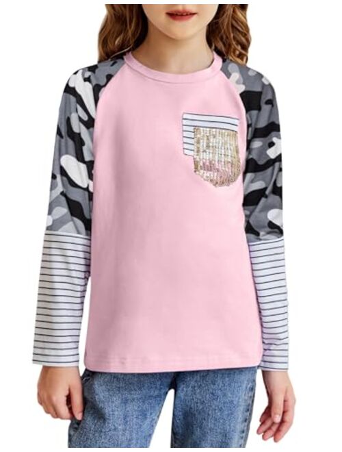 Arshiner Girls Color Block Sweatshirts Long Sleeve Shirts for Girl Leopard Print Kids Girls Pullover Tops with Fashion Pocket