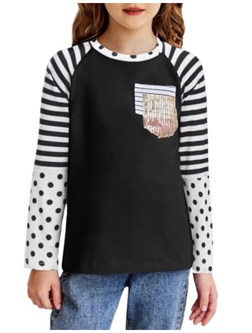 Arshiner Girls Color Block Sweatshirts Long Sleeve Shirts for Girl Leopard Print Kids Girls Pullover Tops with Fashion Pocket