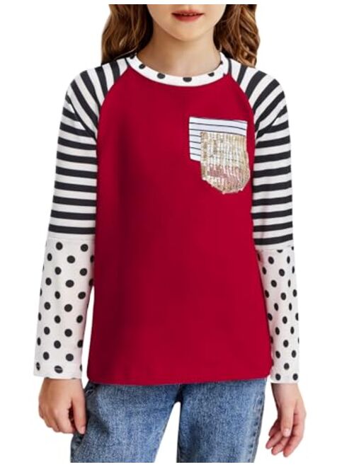 Arshiner Girls Color Block Sweatshirts Long Sleeve Shirts for Girl Leopard Print Kids Girls Pullover Tops with Fashion Pocket