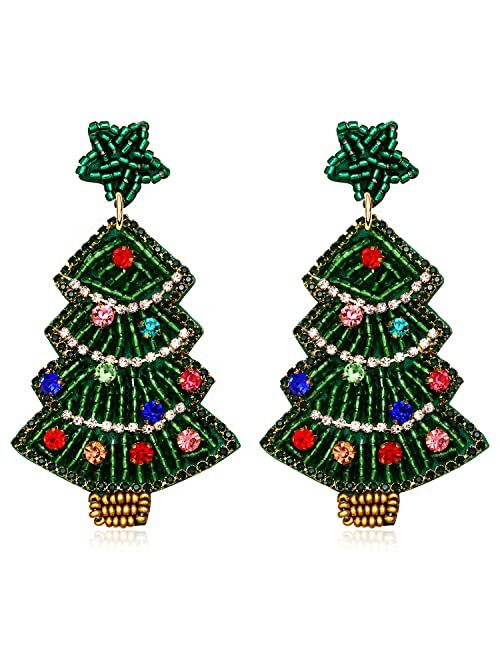 NVENF Christmas Earrings Beaded Xmas Tree Dangle Earring for Women Handmade Bead Holiday Ugly Sweater Hat Gloves Drop Earrings Festive Jewelry Gifts