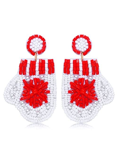 NVENF Christmas Earrings Beaded Xmas Tree Dangle Earring for Women Handmade Bead Holiday Ugly Sweater Hat Gloves Drop Earrings Festive Jewelry Gifts