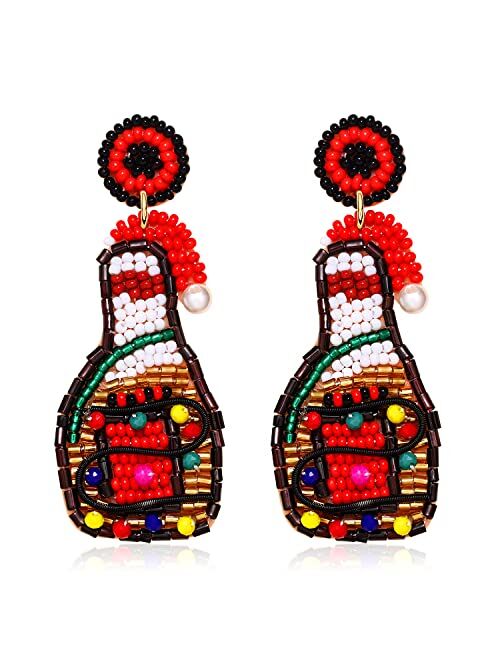 NVENF Christmas Earrings Beaded Xmas Tree Dangle Earring for Women Handmade Bead Holiday Ugly Sweater Hat Gloves Drop Earrings Festive Jewelry Gifts