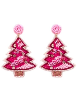 Miracle Collection Beaded Embellish Fun Christmas Tree, Candy Cane, Ho Ho Ho, Holy Jolly, Merry Bright Earrings for Christmas and Holidays