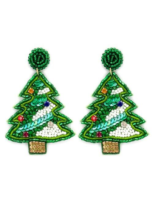 Miracle Collection Beaded Embellish Fun Christmas Tree, Candy Cane, Ho Ho Ho, Holy Jolly, Merry Bright Earrings for Christmas and Holidays