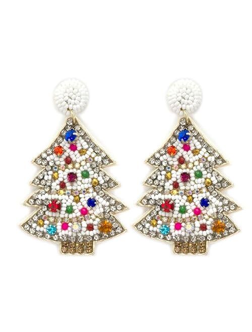 Miracle Collection Beaded Embellish Fun Christmas Tree, Candy Cane, Ho Ho Ho, Holy Jolly, Merry Bright Earrings for Christmas and Holidays