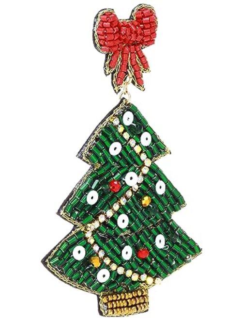 Mud Pie Women's Holiday Beaded Earrings, Christmas Tree, One Size