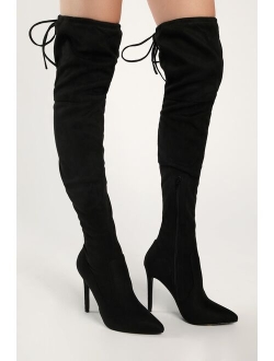 Natiee Taupe Suede Pointed-Toe Over-the-Knee Boots