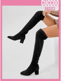 Cuccoo Everyday Collection Faux Suede Point Toe Chunky Heeled Sock Boots