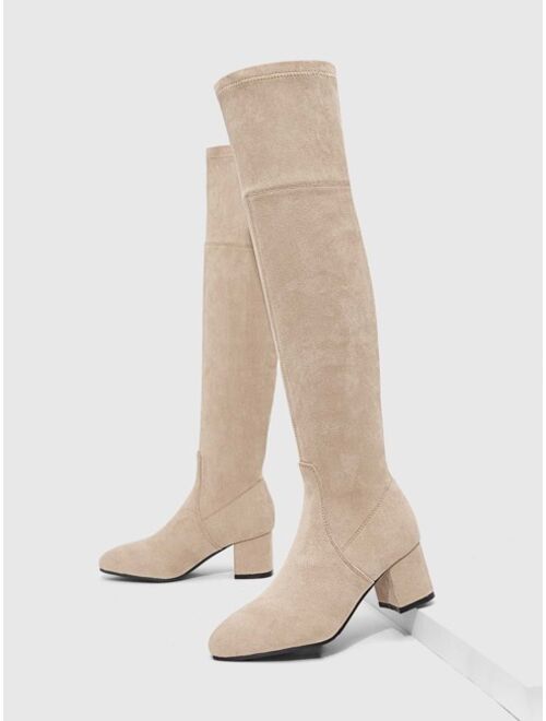 Cuccoo Everyday Collection Faux Suede Point Toe Chunky Heeled Sock Boots