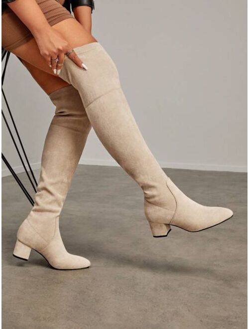 Cuccoo Everyday Collection Faux Suede Point Toe Chunky Heeled Sock Boots