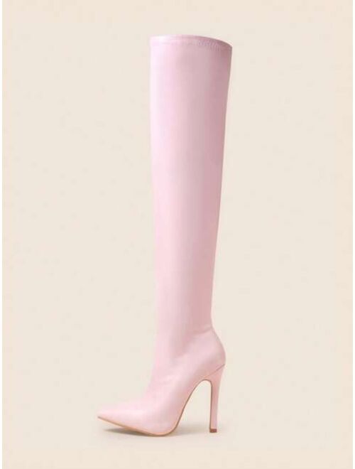 Shein Elastic Over-the-knee Pointed Toe High Heel Boots For Women