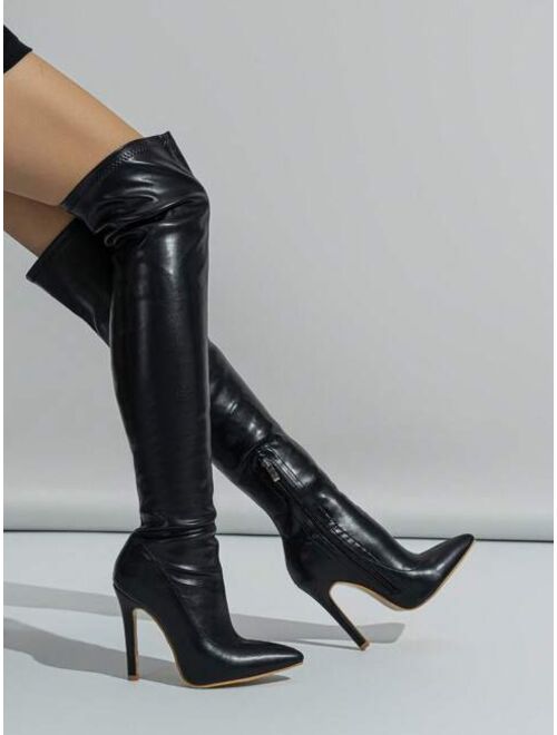 Shein Elastic Over-the-knee Pointed Toe High Heel Boots For Women