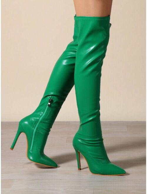 Shein Elastic Over-the-knee Pointed Toe High Heel Boots For Women