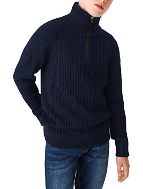 Rrhss Boys Chunky High Neck Zip Sweater Kids Ribbed Pullover Jumper Winter Knit Tops Outfits