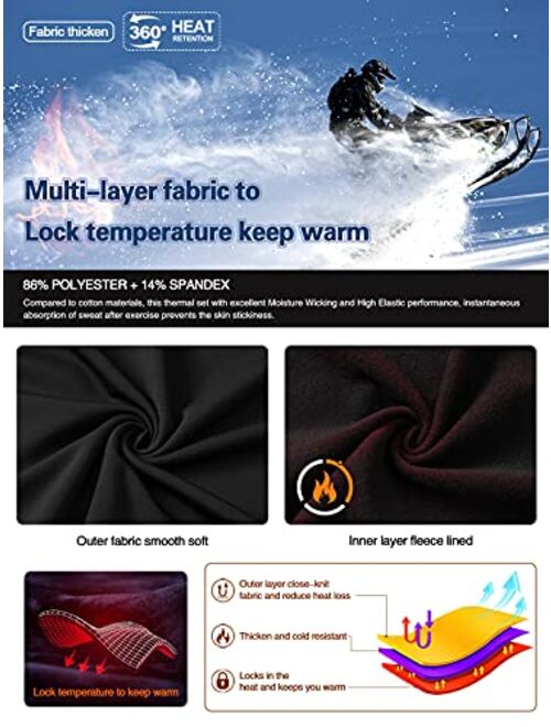 MEETWEE Thermal Underwear for Men, Fleece Lined Base Layer Set Cold Weather Ski Gear Top & Long Johns for Skiing Motorcycle