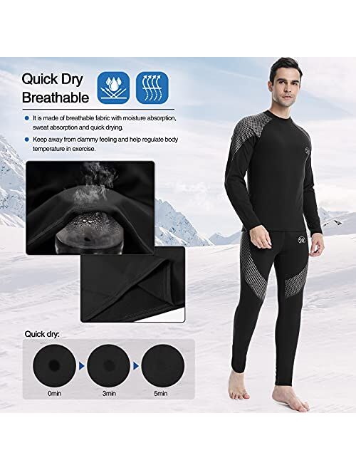 MEETWEE Thermal Underwear for Men, Fleece Lined Base Layer Set Cold Weather Ski Gear Top & Long Johns for Skiing Motorcycle