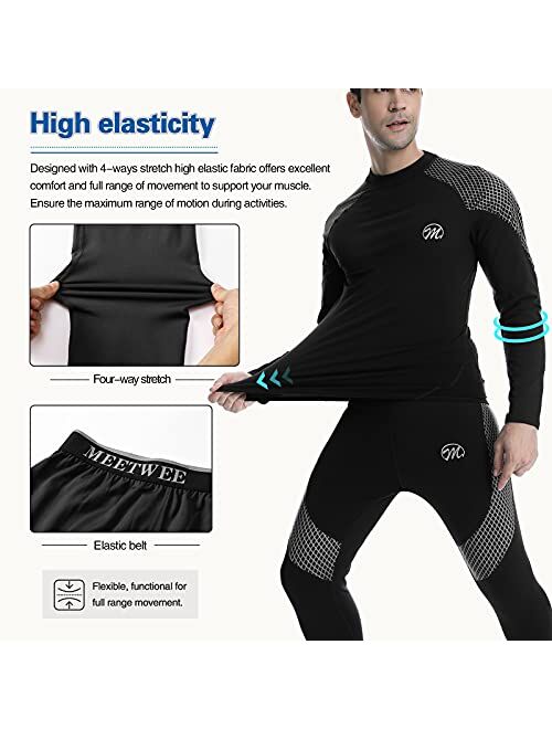 MEETWEE Thermal Underwear for Men, Fleece Lined Base Layer Set Cold Weather Ski Gear Top & Long Johns for Skiing Motorcycle