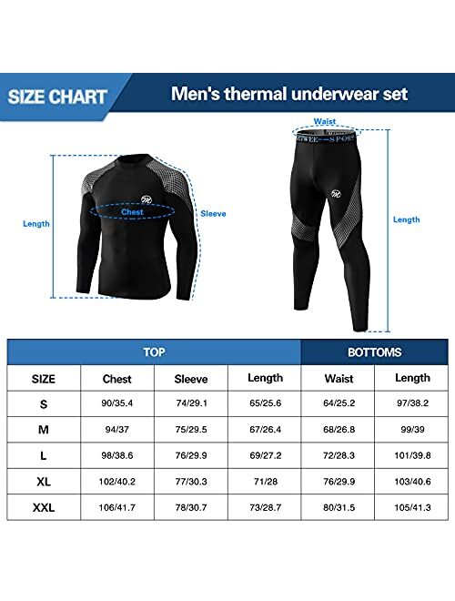 MEETWEE Thermal Underwear for Men, Fleece Lined Base Layer Set Cold Weather Ski Gear Top & Long Johns for Skiing Motorcycle