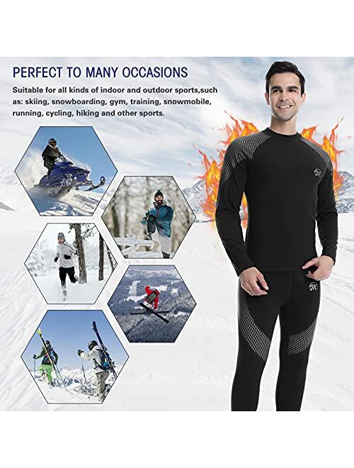 MEETWEE Thermal Underwear for Men, Fleece Lined Base Layer Set Cold Weather Ski Gear Top & Long Johns for Skiing Motorcycle