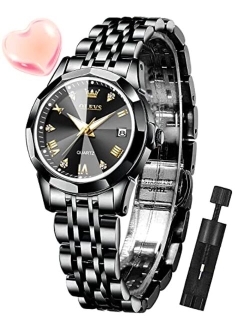 Silver Watch for Women Analog Quartz Diamond Fashion Elegant Dress Ladies Watch Stainless Steel Two Tone Day Date Wrist Watches Waterproof Luminous