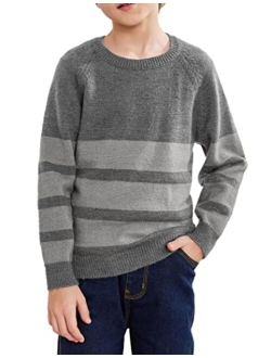 Kids Boys Long Sleeve Sweater Knit Crewneck Pullover Striped Sweater Sweatshirts