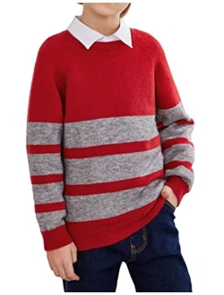 Kids Boys Long Sleeve Sweater Knit Crewneck Pullover Striped Sweater Sweatshirts