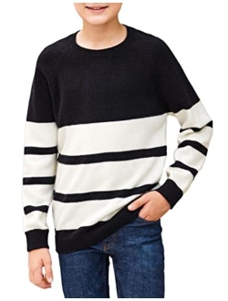 Kids Boys Long Sleeve Sweater Knit Crewneck Pullover Striped Sweater Sweatshirts