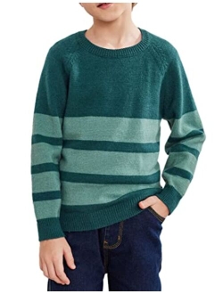 Kids Boys Long Sleeve Sweater Knit Crewneck Pullover Striped Sweater Sweatshirts