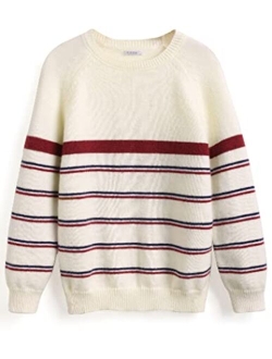 Kids Boys Long Sleeve Sweater Knit Crewneck Pullover Striped Sweater Sweatshirts