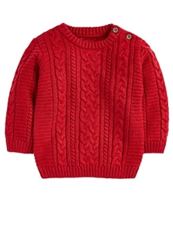 Fommykin Toddler Crew Neck Sweater Little Kids Long Sleeve Knitted Pullover Sweater Tops with Button Clouser for Boys Girls