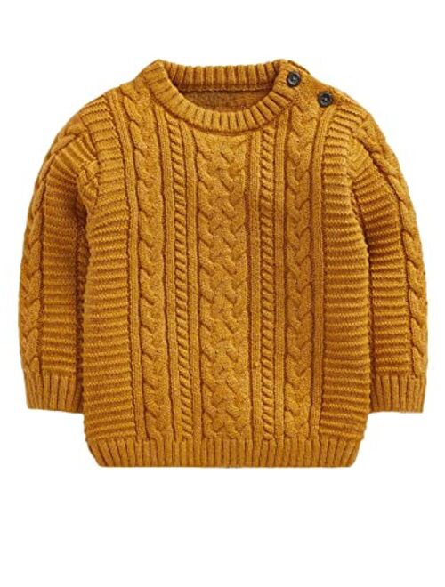 Fommykin Toddler Crew Neck Sweater Little Kids Long Sleeve Knitted Pullover Sweater Tops with Button Clouser for Boys Girls