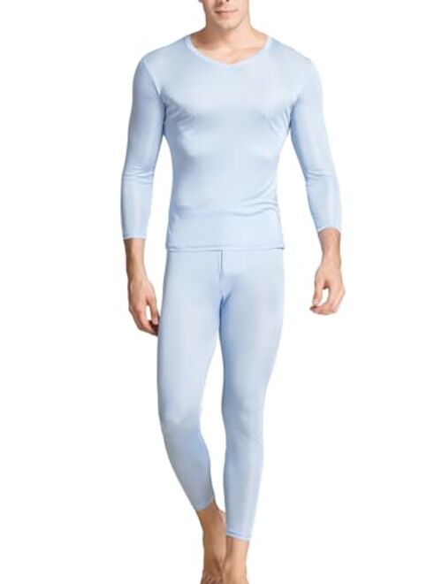 Grenasasilk Men's Silk Long Johns Mulberry Silk Long Underwear V-Neck Breathable Thermal Underwear Sets & Undergarments