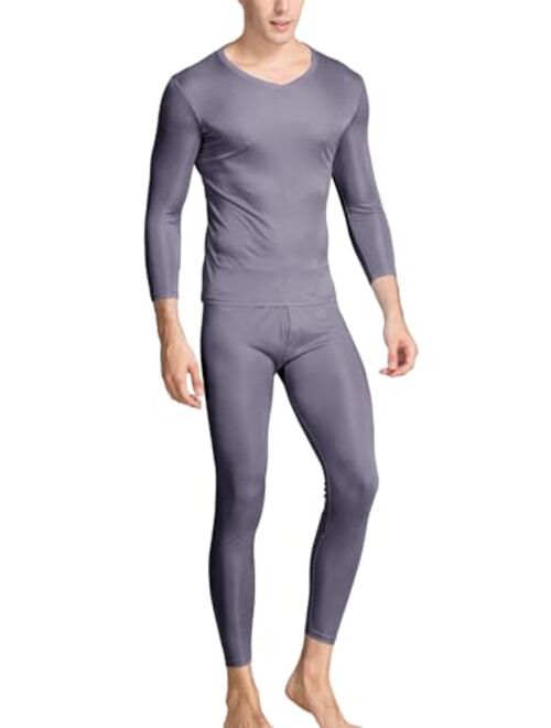 Grenasasilk Men's Silk Long Johns Mulberry Silk Long Underwear V-Neck Breathable Thermal Underwear Sets & Undergarments