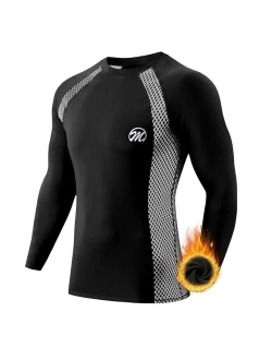 MEETWEE Thermal Shirts for Men, Long Sleeve Fleece Lined Base Layer Cold Weather Winter Warm Compression Tops Skiing Running