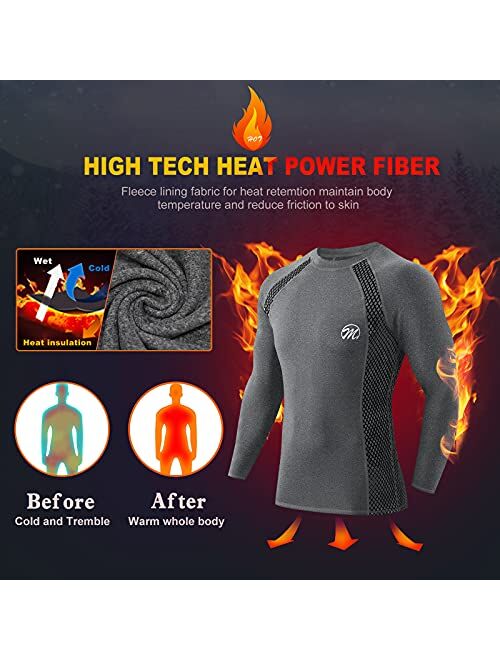 MEETWEE Thermal Shirts for Men, Long Sleeve Fleece Lined Base Layer Cold Weather Winter Warm Compression Tops Skiing Running