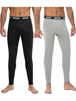 Mrignt Men's Thermal Underwear Bottom Warm Lightweight Long Johns Classic Elastic Base Layer Pants for Cold Weather, 2 Pack