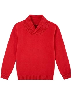 Idgreatim Boys Knitted Sweater Solid Color Shawl Collar Long Sleeve Pullover Sweatshirt Fall Winter Outfit 3-10 Years Old